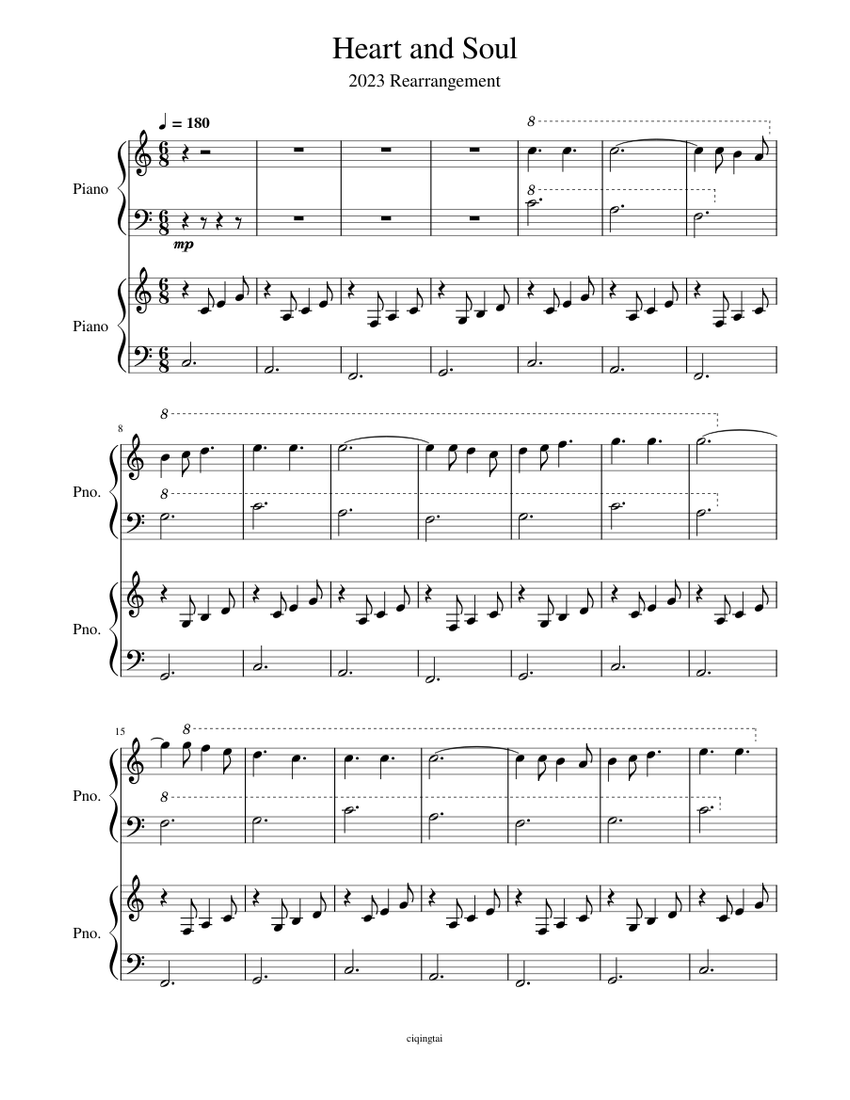 Heart and Soul Piano Duet Sheet music for Piano (Piano Duo) | Musescore.com