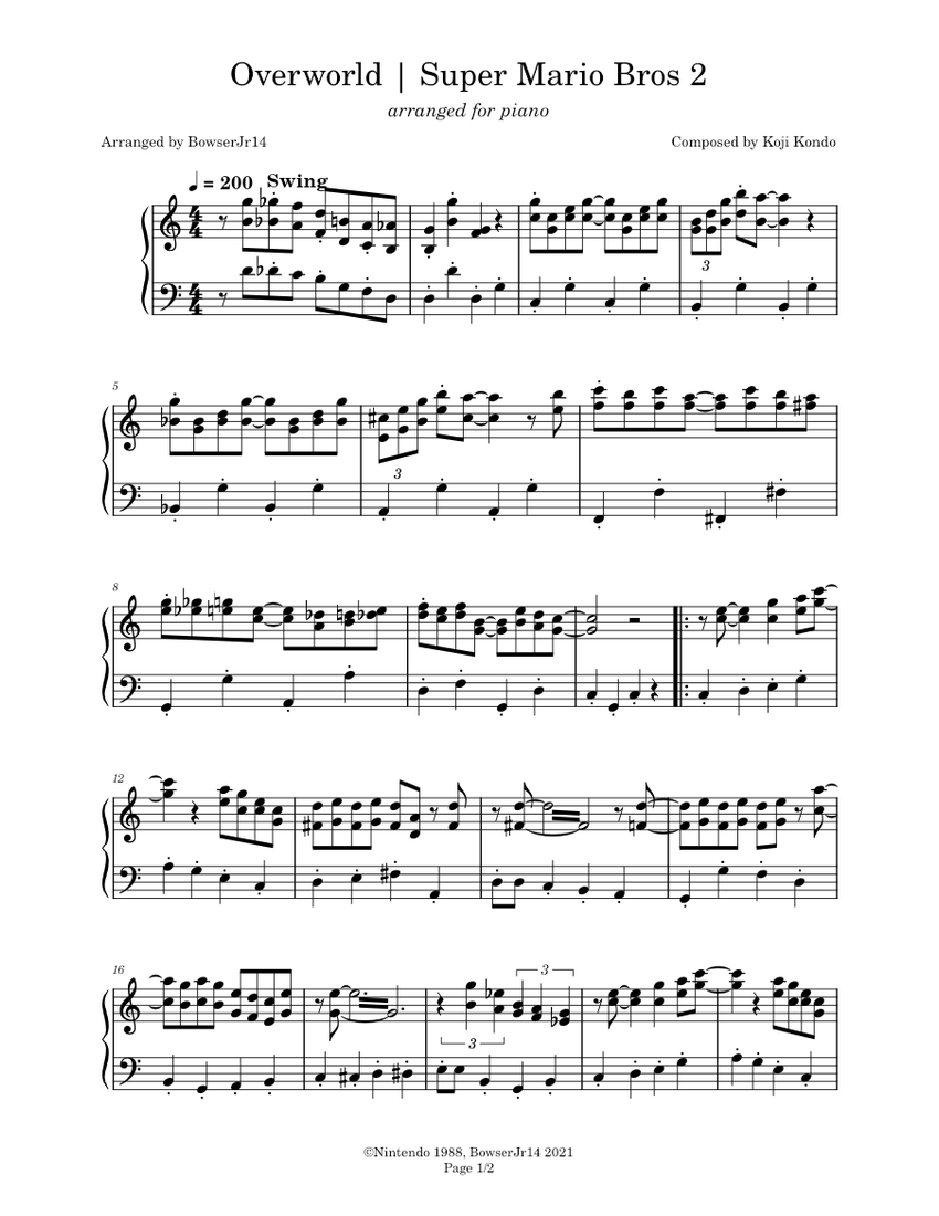 Overworld | Super Mario Bros 2 Sheet music for Piano (Solo) | Musescore.com
