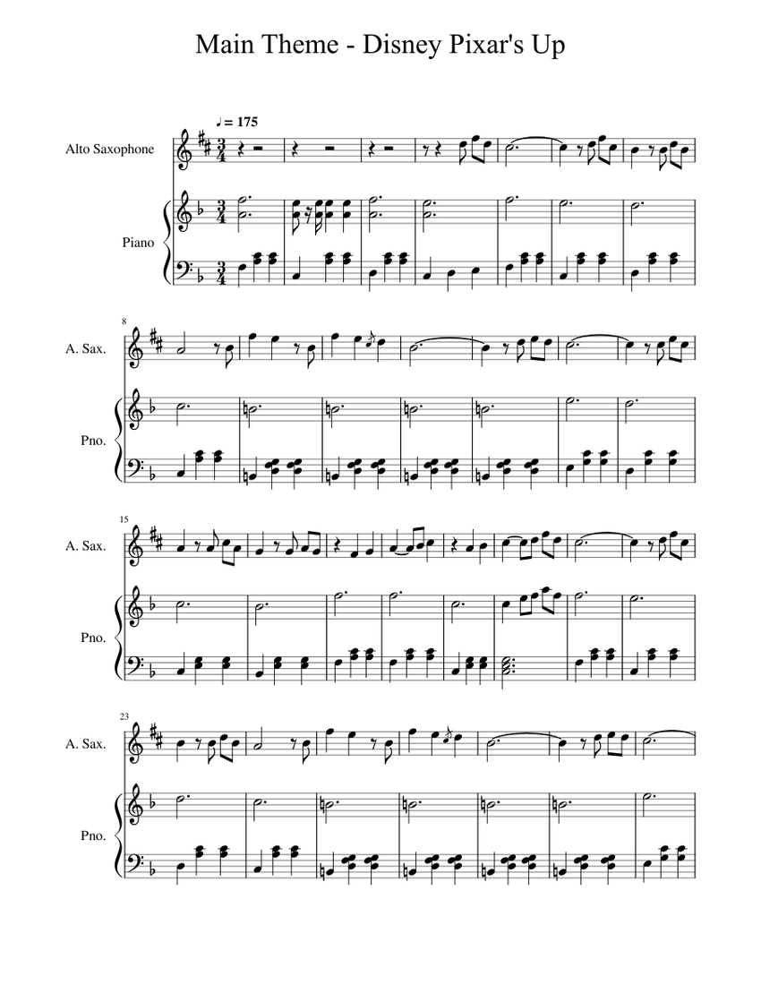Up Theme Alto Sax and Piano Duet Sheet music for Piano, Saxophone alto  (Solo) | Musescore.com