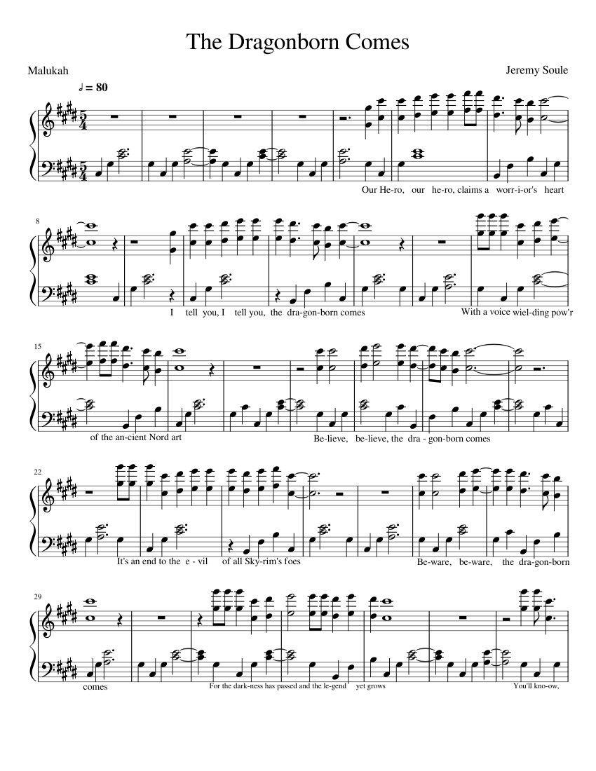 The Dragonborn Comes Sheet music for Piano (Solo) | Musescore.com