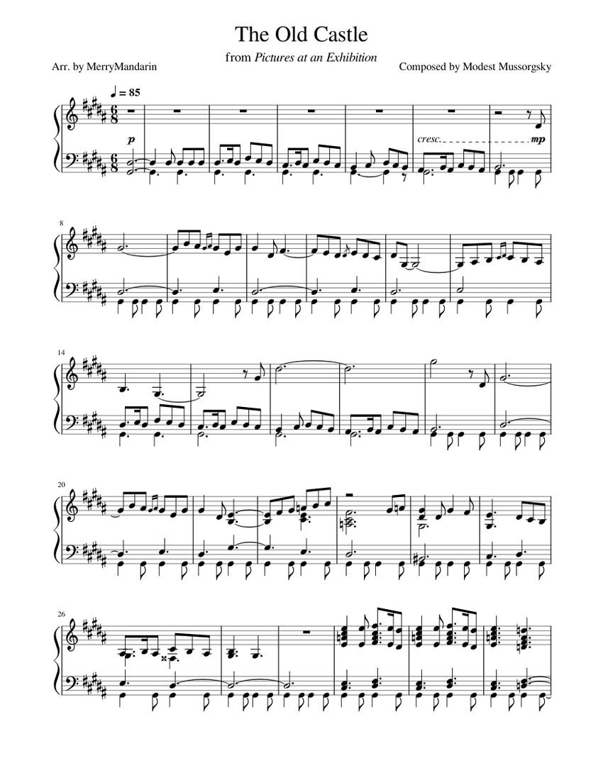 Pictures at an Exhibition – Modest Mussorgsky The Old Castle Sheet ...