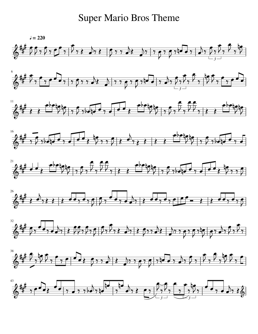 Super Mario Bros Theme Sheet Music for Saxophone tenor (Solo ...