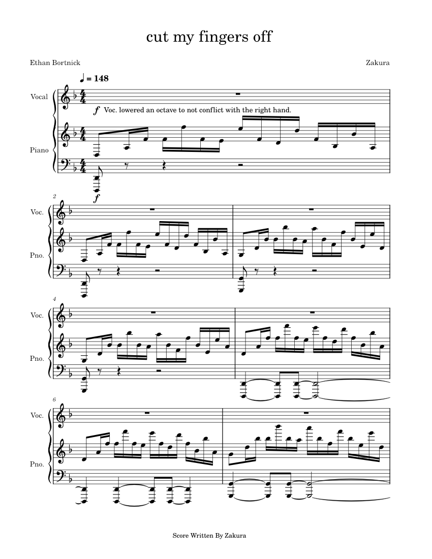 cut my fingers off - Ethan Bortnick Sheet music for Piano (Piano-Voice) |  Musescore.com