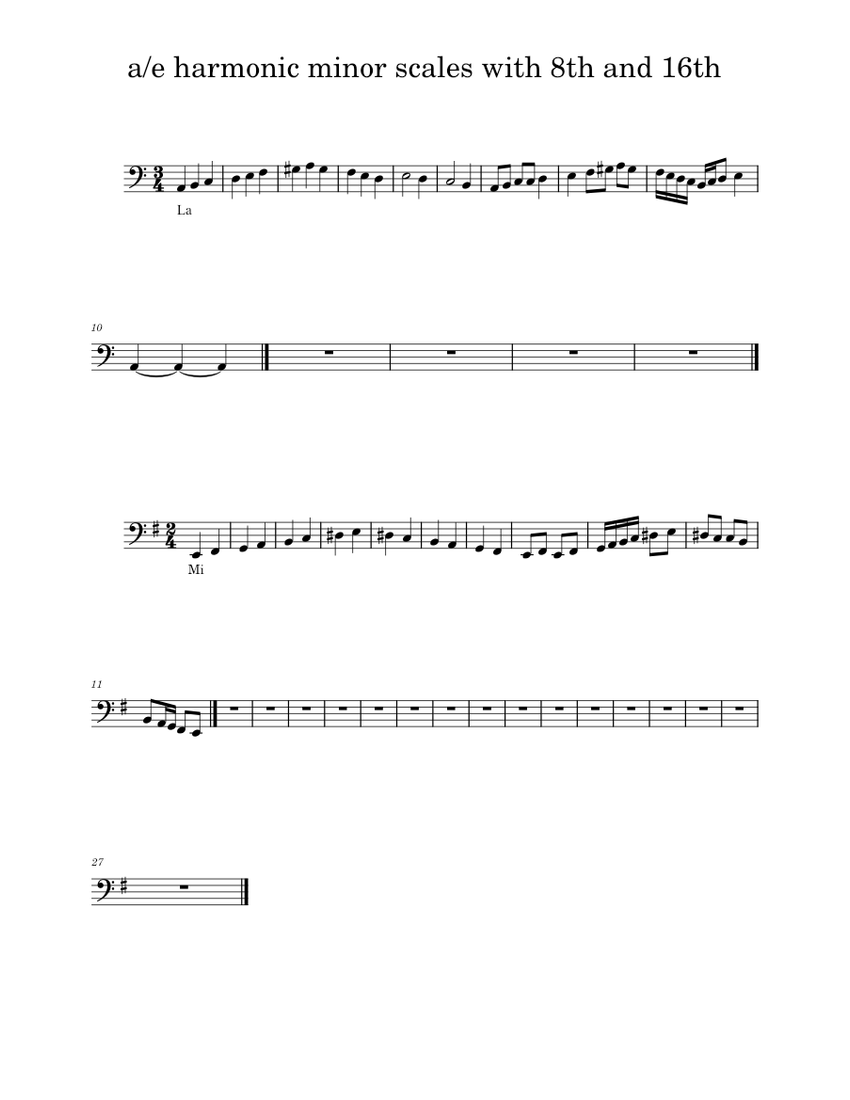 e harmonic minor scales with 8th and 16th Sheet music for Piano (Solo ...