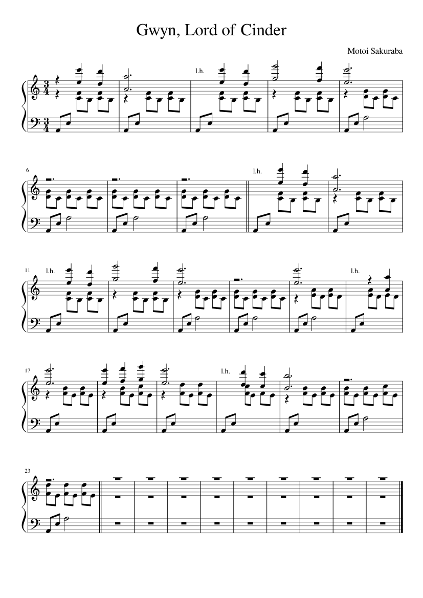 Gwyn, Lord of Cinder (Simplified; WIP) Sheet music for Piano (Solo) Easy |  Musescore.com
