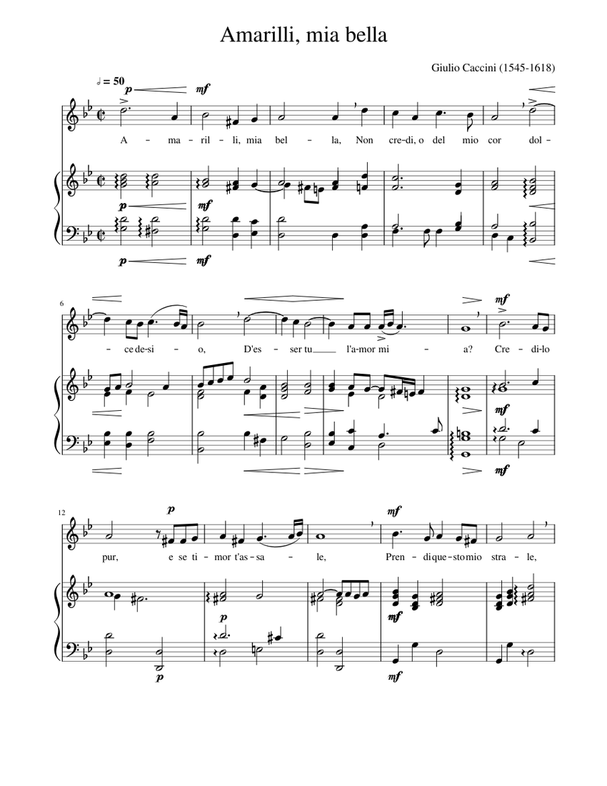 Amarilli mia bella Sheet music for Piano, Vocals (Solo) | Musescore.com