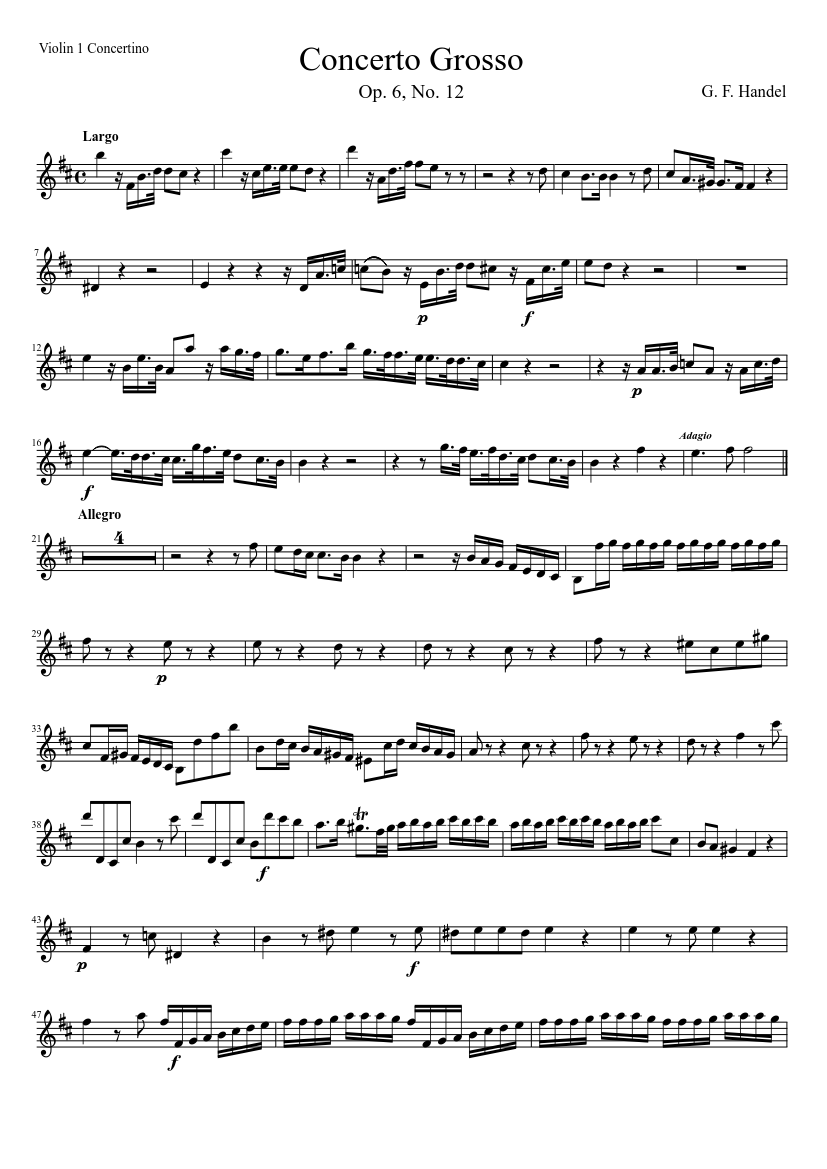 Legepladsudstyr Implement Regn Handel Concerto Grosso Op.6 no.12 in B minor - Violin 1 Ripieno Sheet music  for Strings group (Solo) | Musescore.com