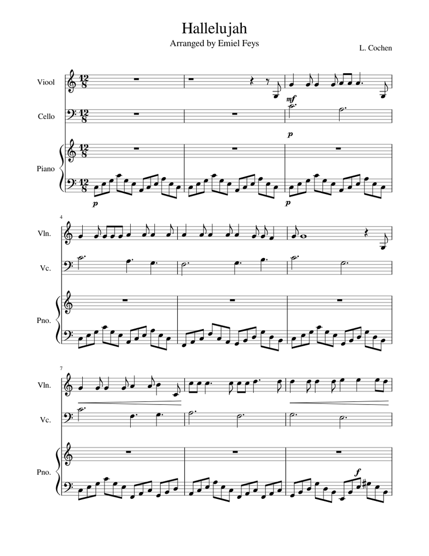 Hallelujah Sheet Music For Piano Violin Cello Piano Trio Musescore Com
