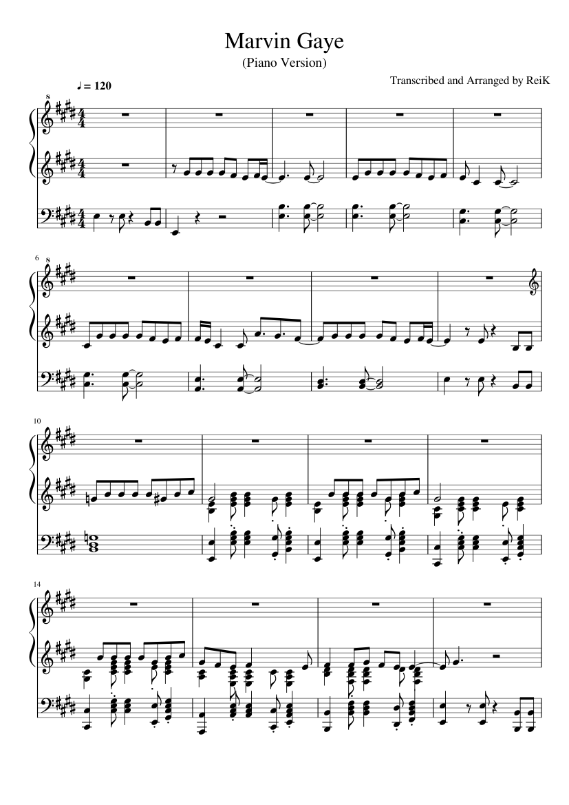 Marvin Gaye feat Meghan Trainor - Charlie Puth (Piano Cover - ReiK) Sheet  music for Piano (Solo) | Musescore.com