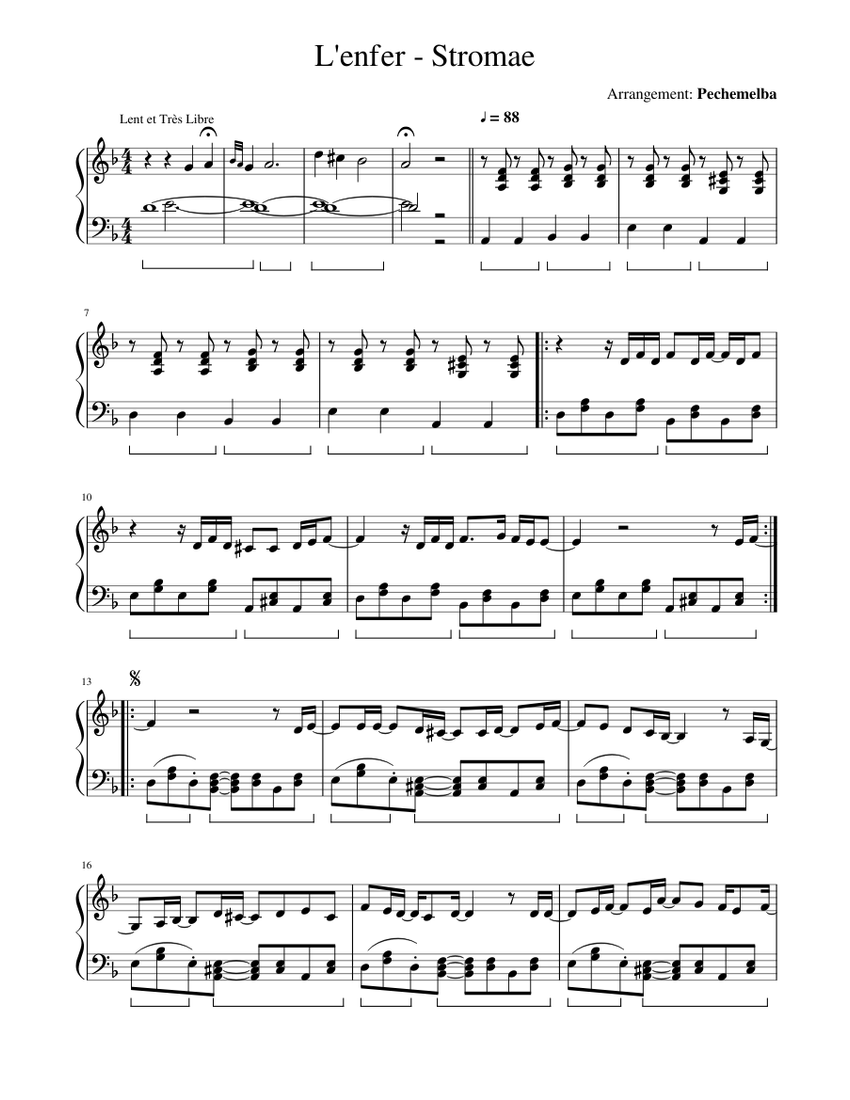 L'Enfer – Stromae Sheet music for Piano (Solo) | Musescore.com