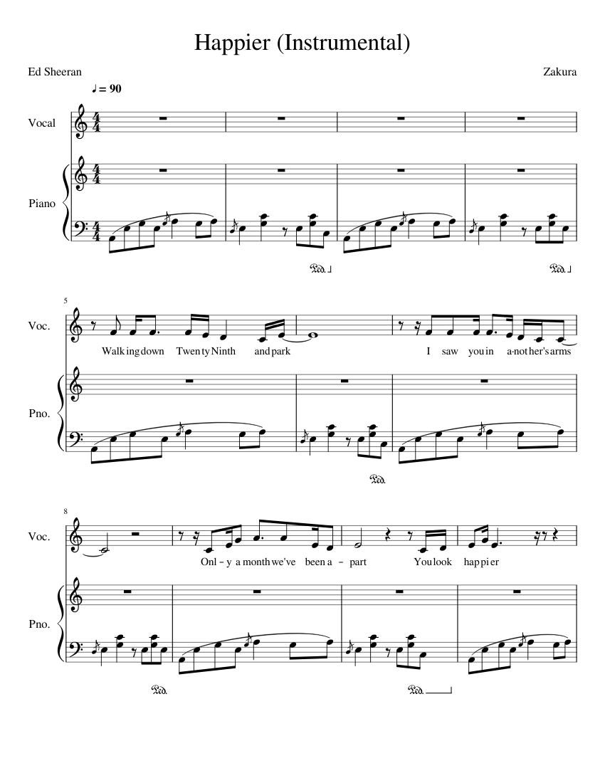 Ed Sheeran - Happier (Instrumental w/ vocals) Sheet music for Piano (Piano  Duo) | Musescore.com