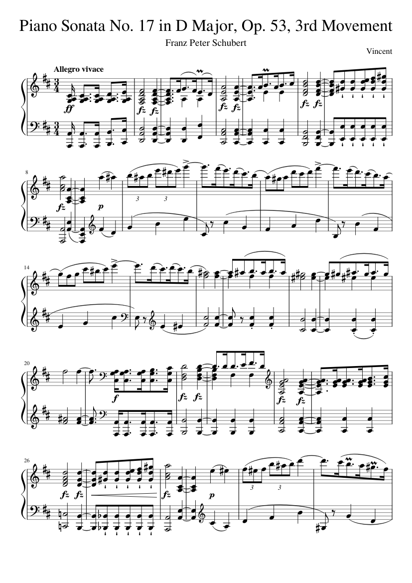 Schubert - Piano Sonata No. 17 in D Major, Op. 53, 3rd Movement Sheet music  for Piano (Solo) | Musescore.com