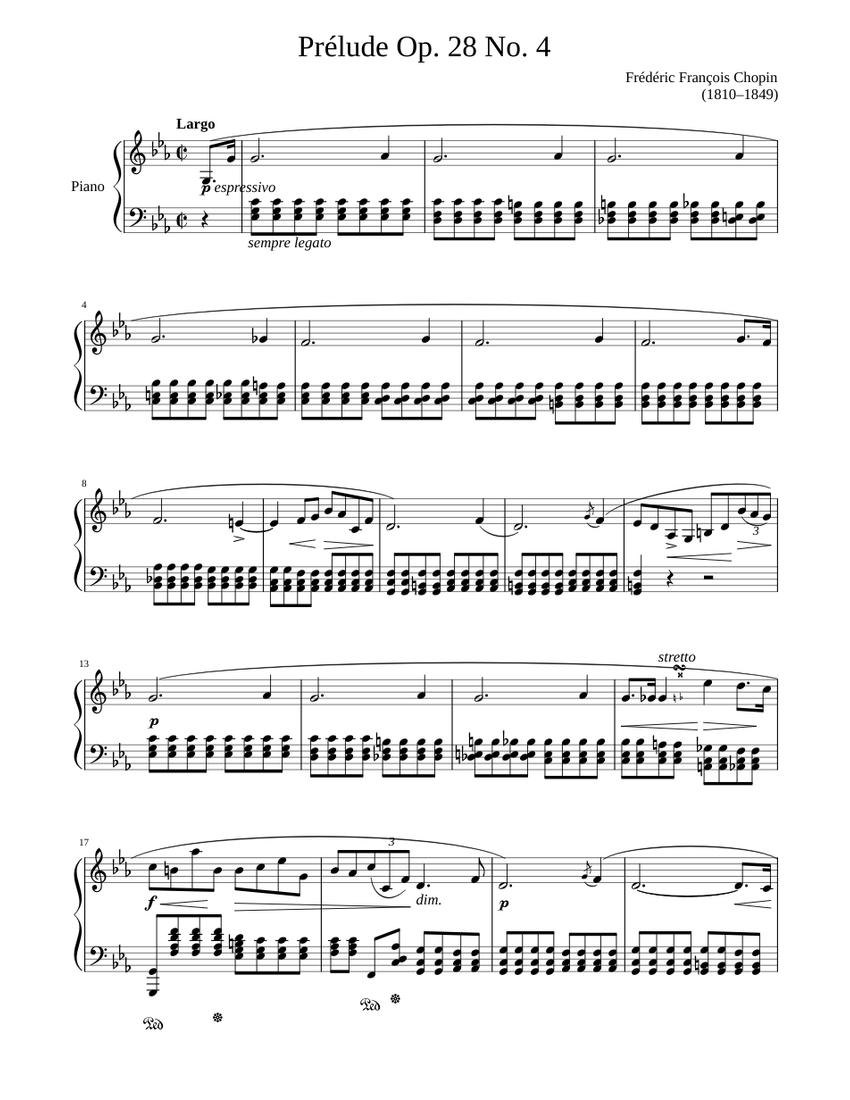 Chopin - Prelude Op. 28 No. 4 - Transcribed to C Minor Sheet music for Piano (Solo) | Musescore.com
