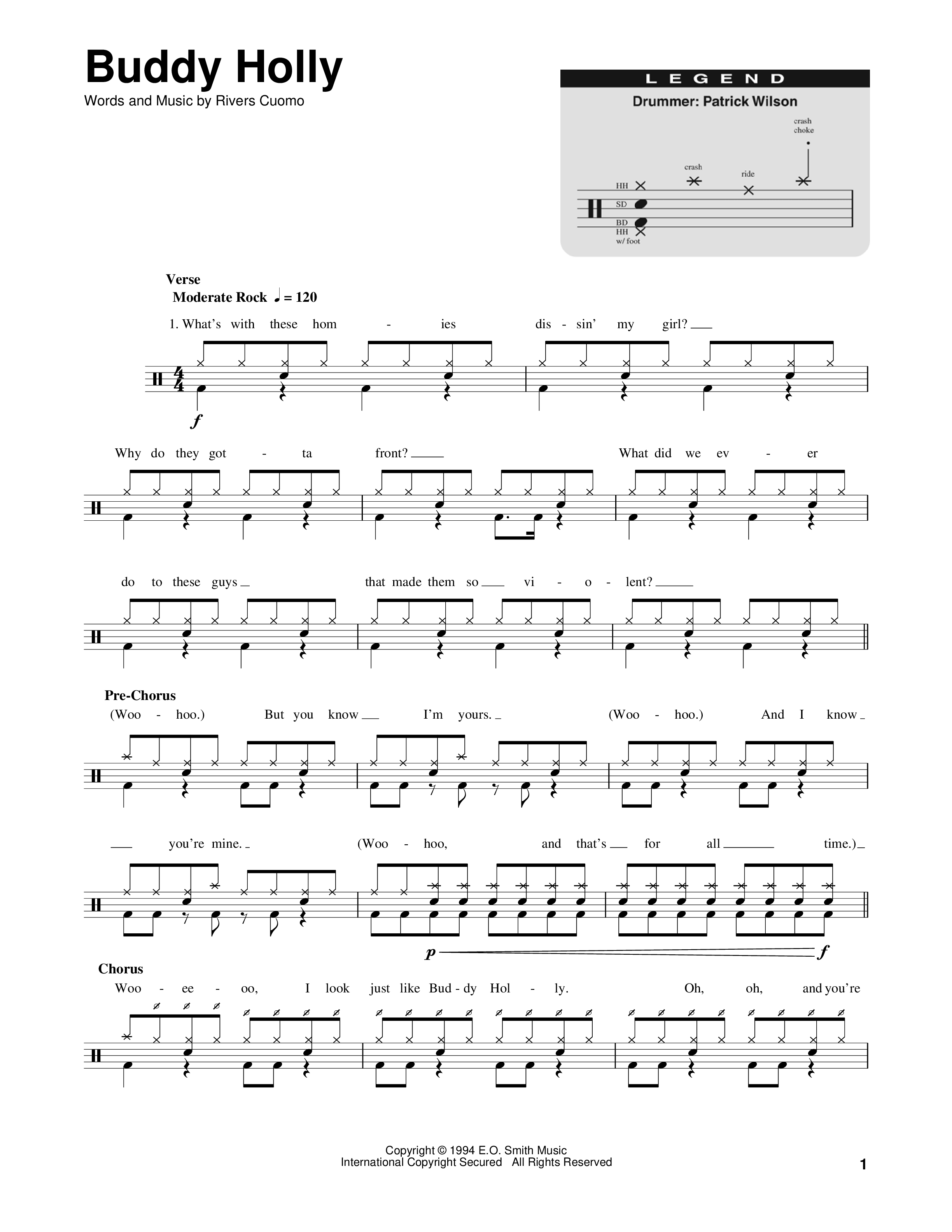 Play Official Version Of Buddy Holly Sheet Music By Weezer For Drum play-official-version-of-buddy-holly-sheet-music-by-weezer-for-drum