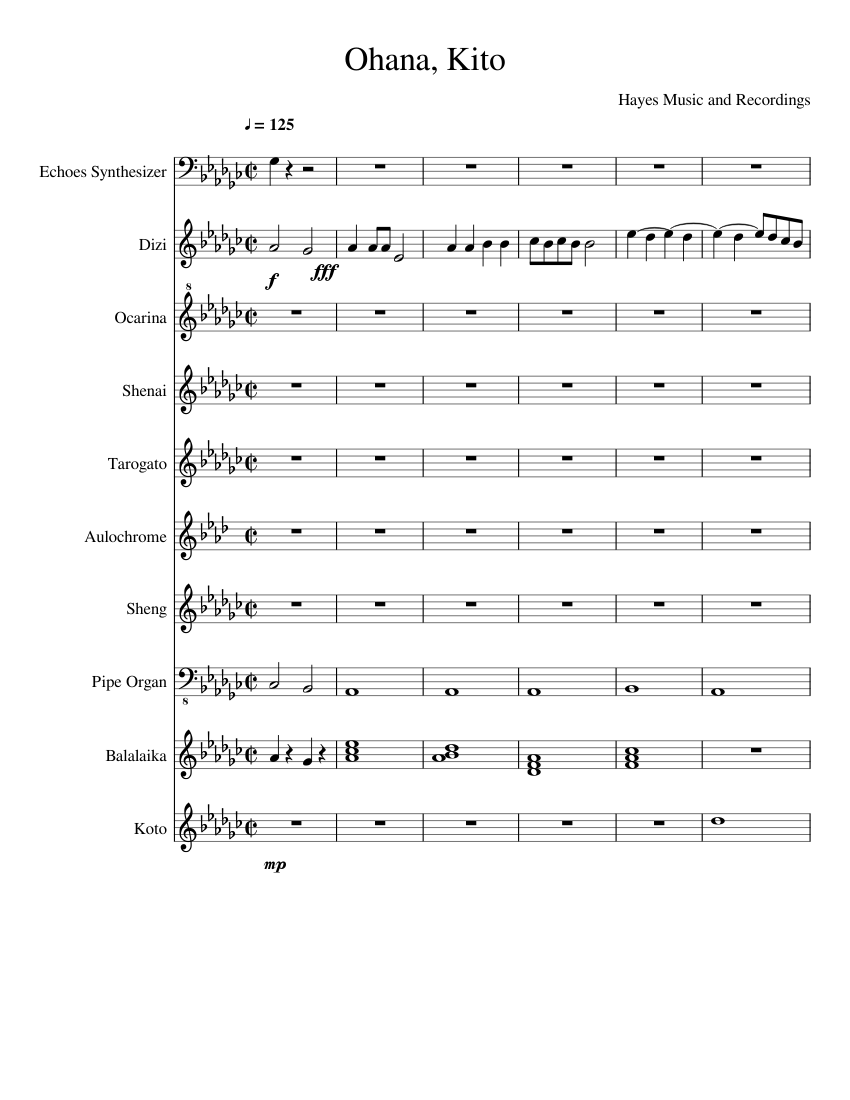 Kito Musical Instruments Ohana Kito Sheet music for Organ, Synthesizer, Flute other, Saxophone ...