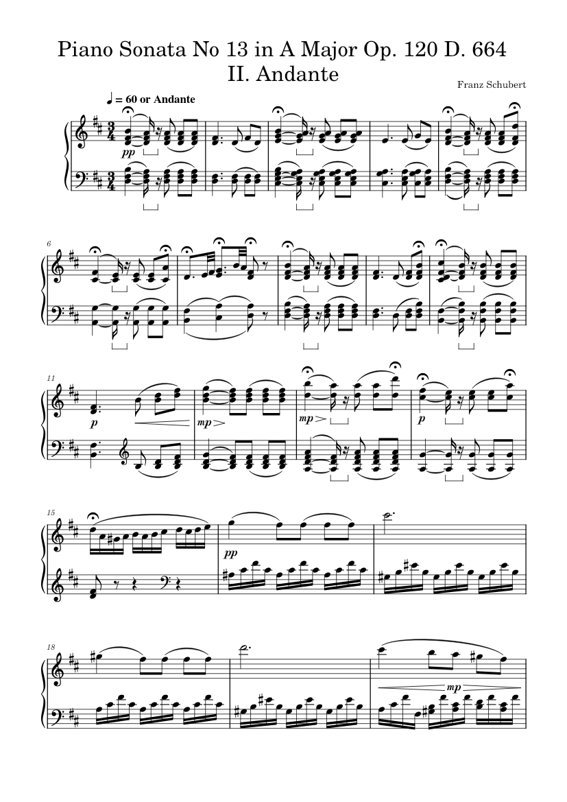 フランツ・シューベルト：ピアノ・ソナタ第13番 イ長調 作品120 D.664