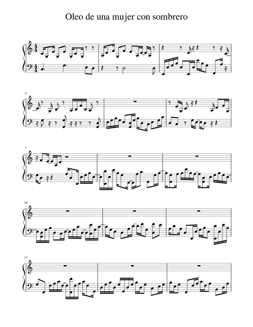 Oleo de una mujer con sombrero- Silvio Rodriguez PIANO Sheet music for  Piano (Solo) | Musescore.com