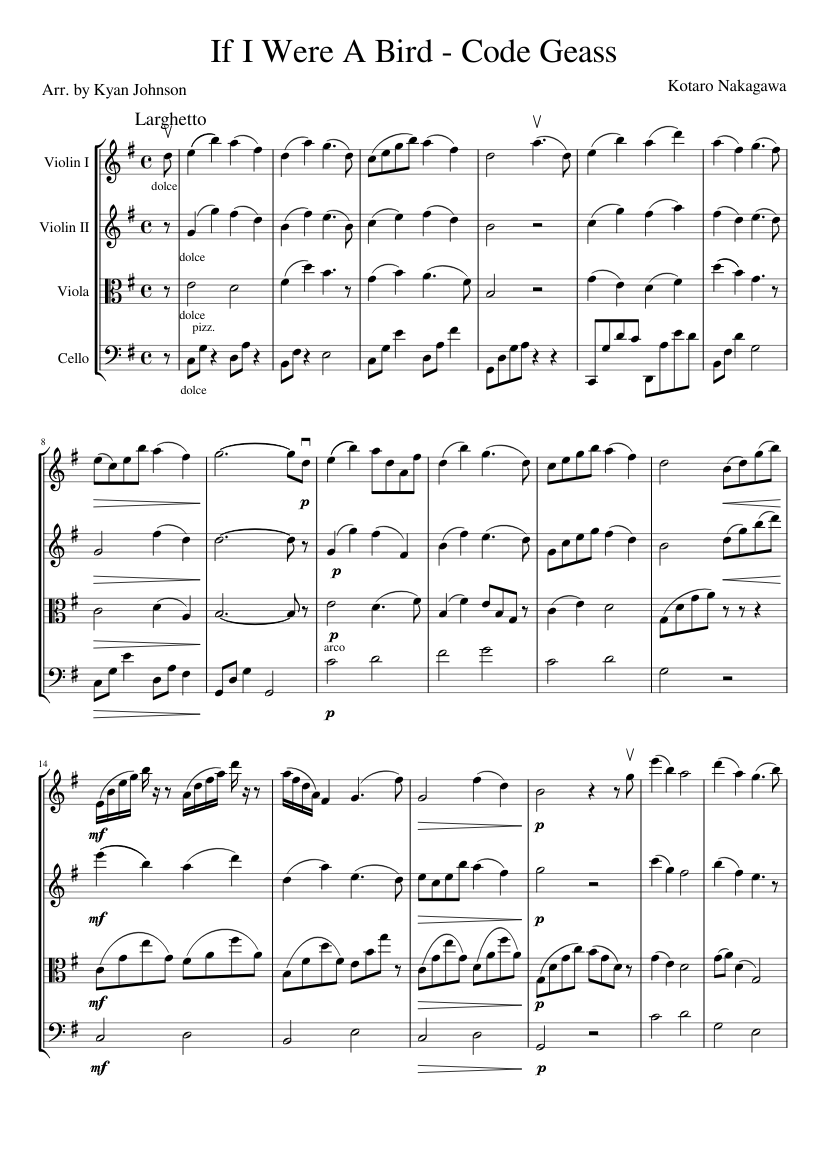 Code Geass Bird If I Were A Bird - Code Geass Sheet music for Violin, Viola, Cello ...