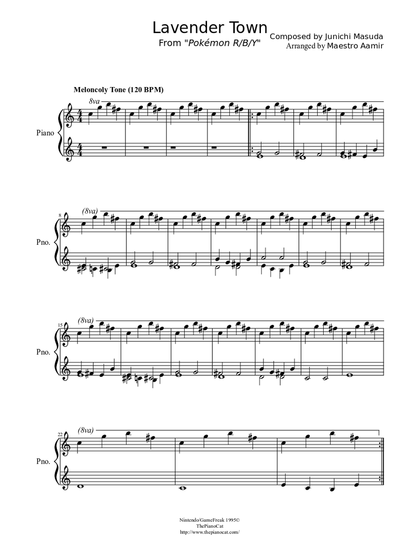Lavender Town Pokemon R B Y Sheet Music For Piano Solo Musescore Com - roblox piano sheet lavender town