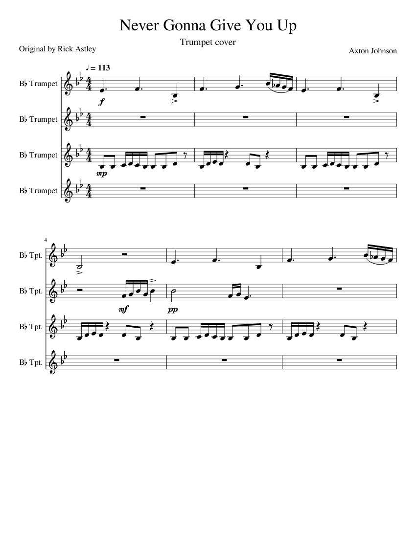 Never_Gonna_Give_You_Up Sheet Music For Trumpet (In B Flat) (Mixed ...