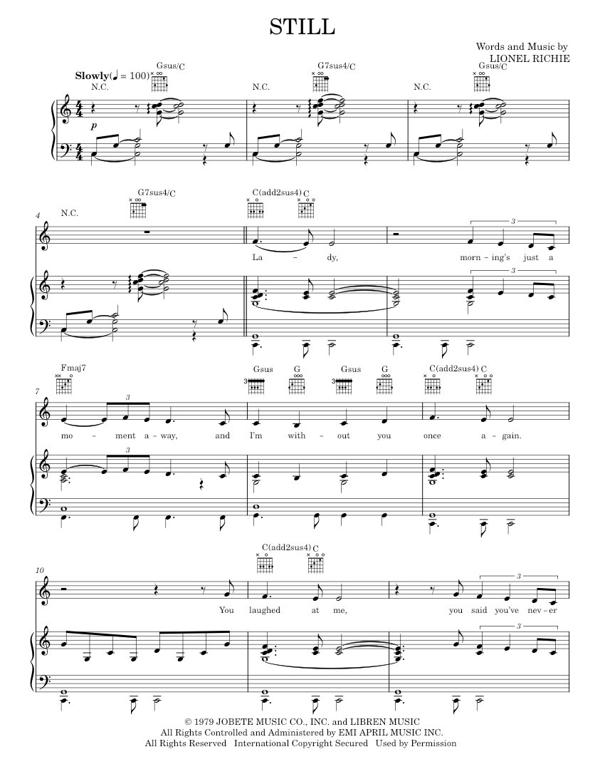 スティル の公式楽譜を演奏する ザ・コモドアーズ ピアノ, ボーカル
