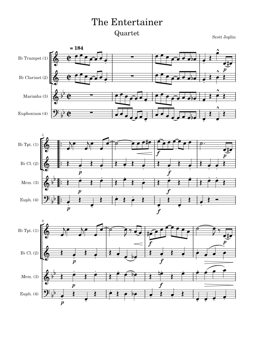 The Entertainer Sheet Music for Euphonium, Clarinet in b-flat, Trumpet ...