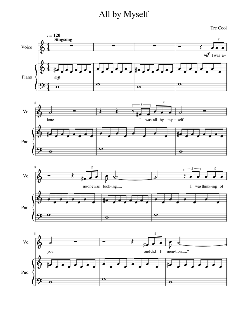 All by Myself - Piano score Sheet music for Piano, Vocals (Piano-Voice