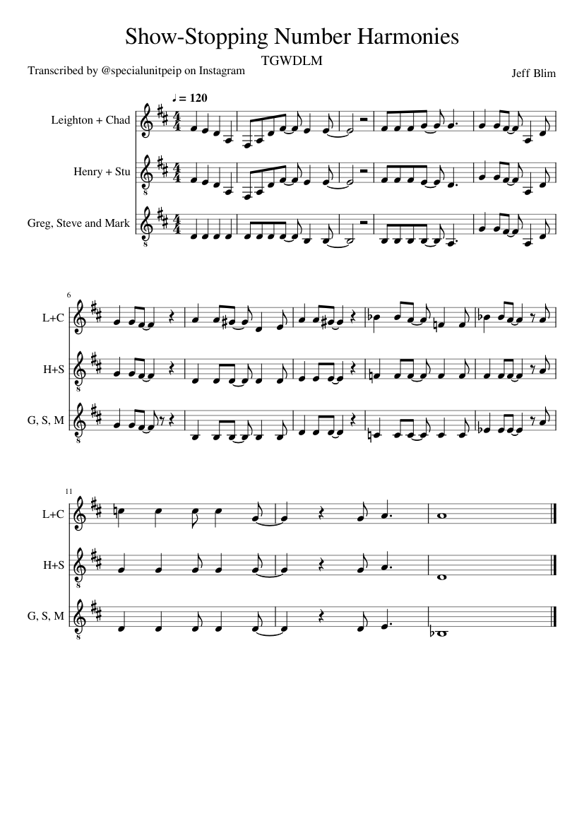 Show Stopping Number (Working Boys Harmonies) Sheet Music