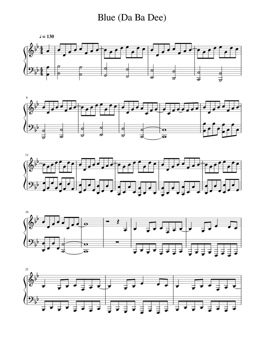 Blue (Da Ba Dee) Sheet music for Piano (Solo) | Musescore.com
