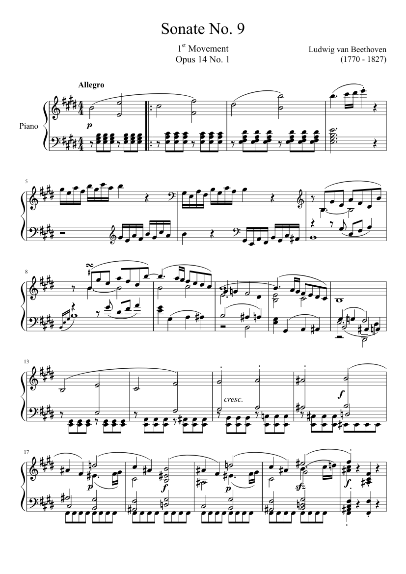 ソナタ第9番、第1楽章 楽譜 ピアノ (ソロ) | MuseScore.com