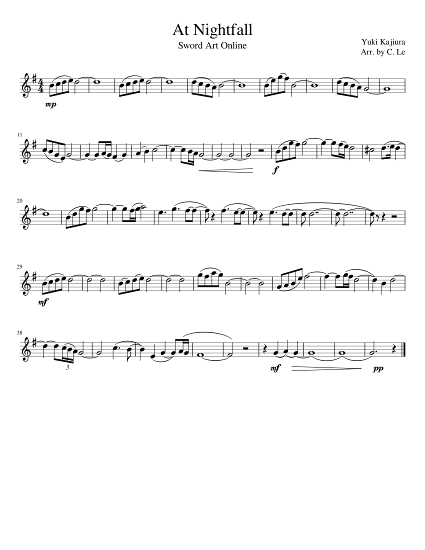 At Nightfall Sword Art Online OST 32 Sheet music for Violin (Solo
