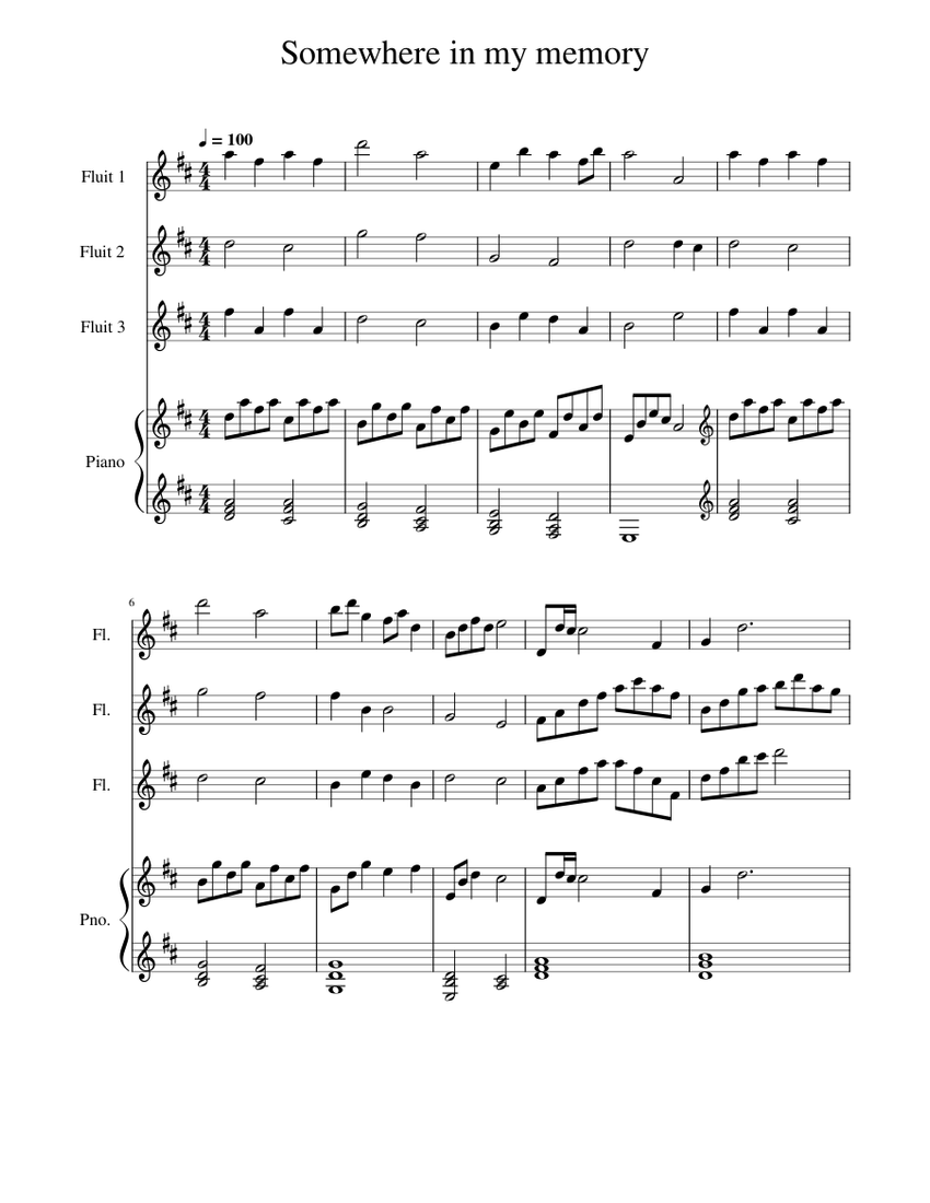 In My Memory Somewhere in my memory Sheet music for Piano, Flute (Woodwind Trio ...