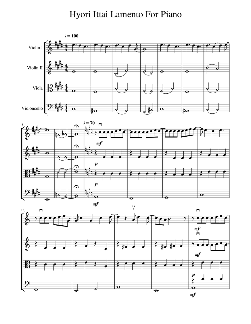Hyori_Ittai_Lamento_For_Piano Sheet music for Violin, Viola, Cello (String  Quartet) | Musescore.com
