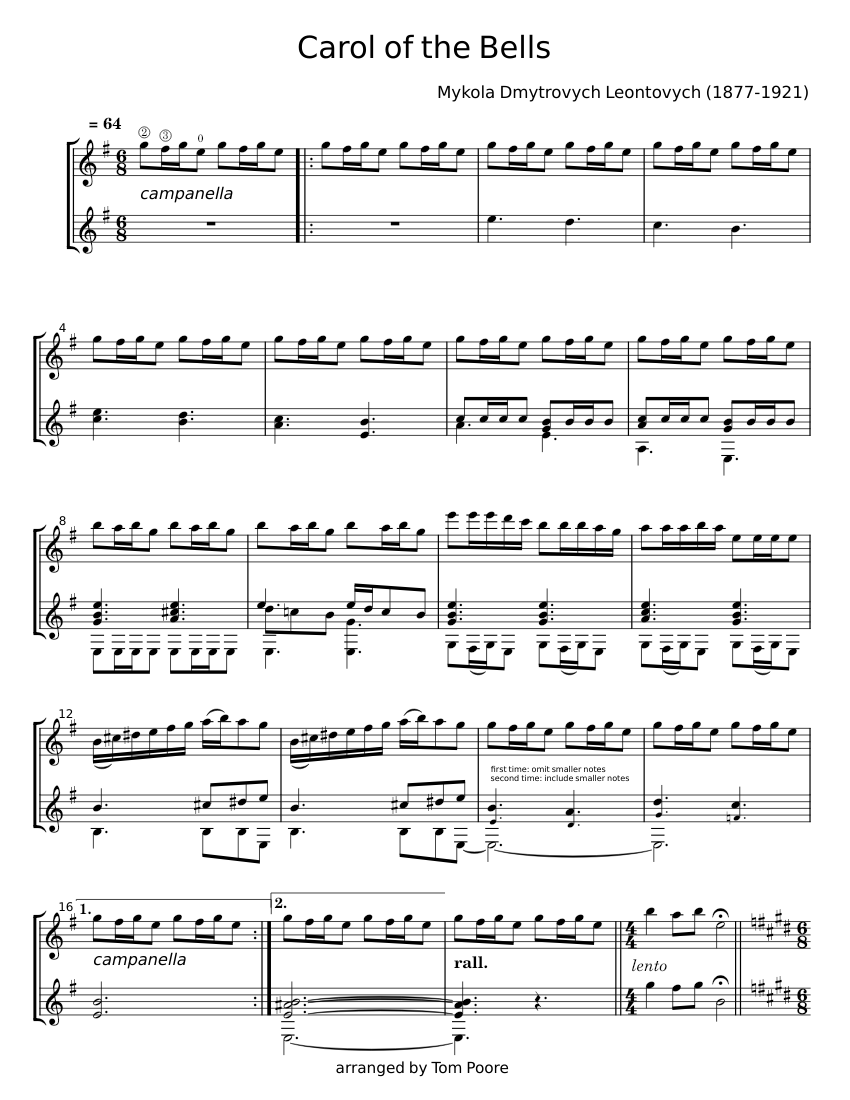 Carol of the Bells - Mykola Leontovych Sheet music for Violin, Strings ...