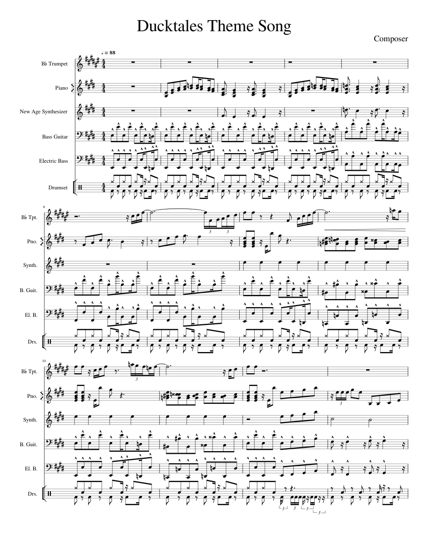 ducktales theme song piano sheet music