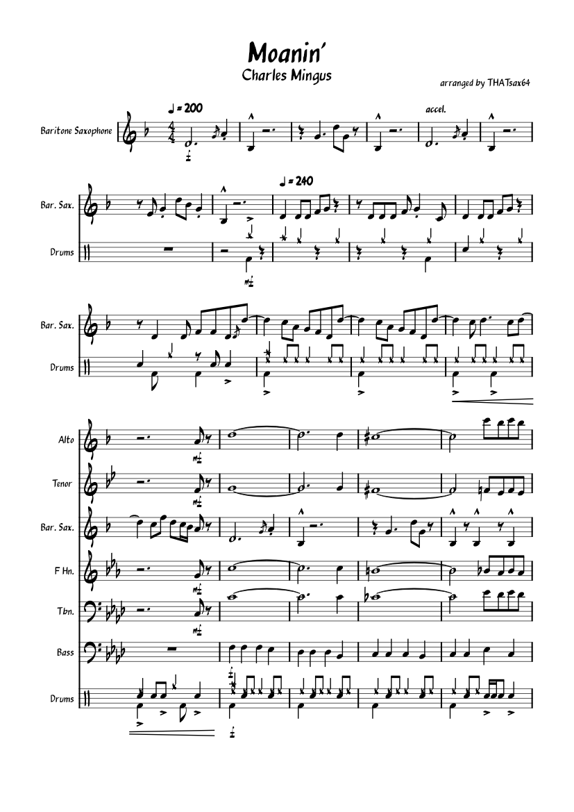 Moanin' (Charles Mingus) Sheet Music For Trombone, Saxophone Alto ...