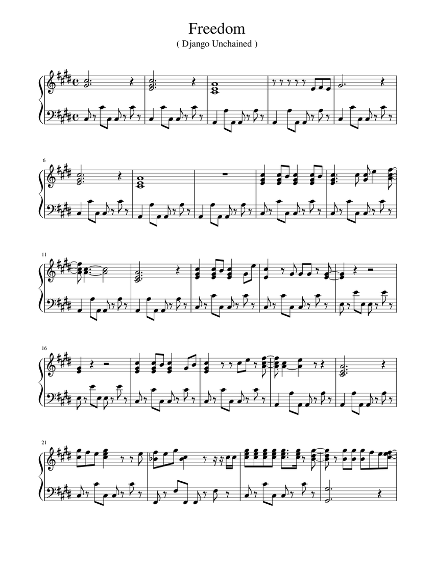Freedom Django Unchained Sheet Music For Piano Solo Musescore Com