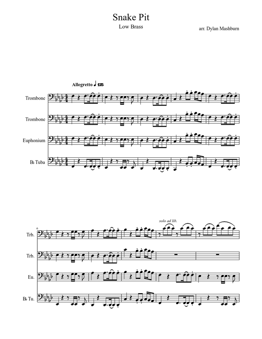 Snake Pit- For Low Brass Sheet music for Trombone, Tuba (Mixed Trio ...