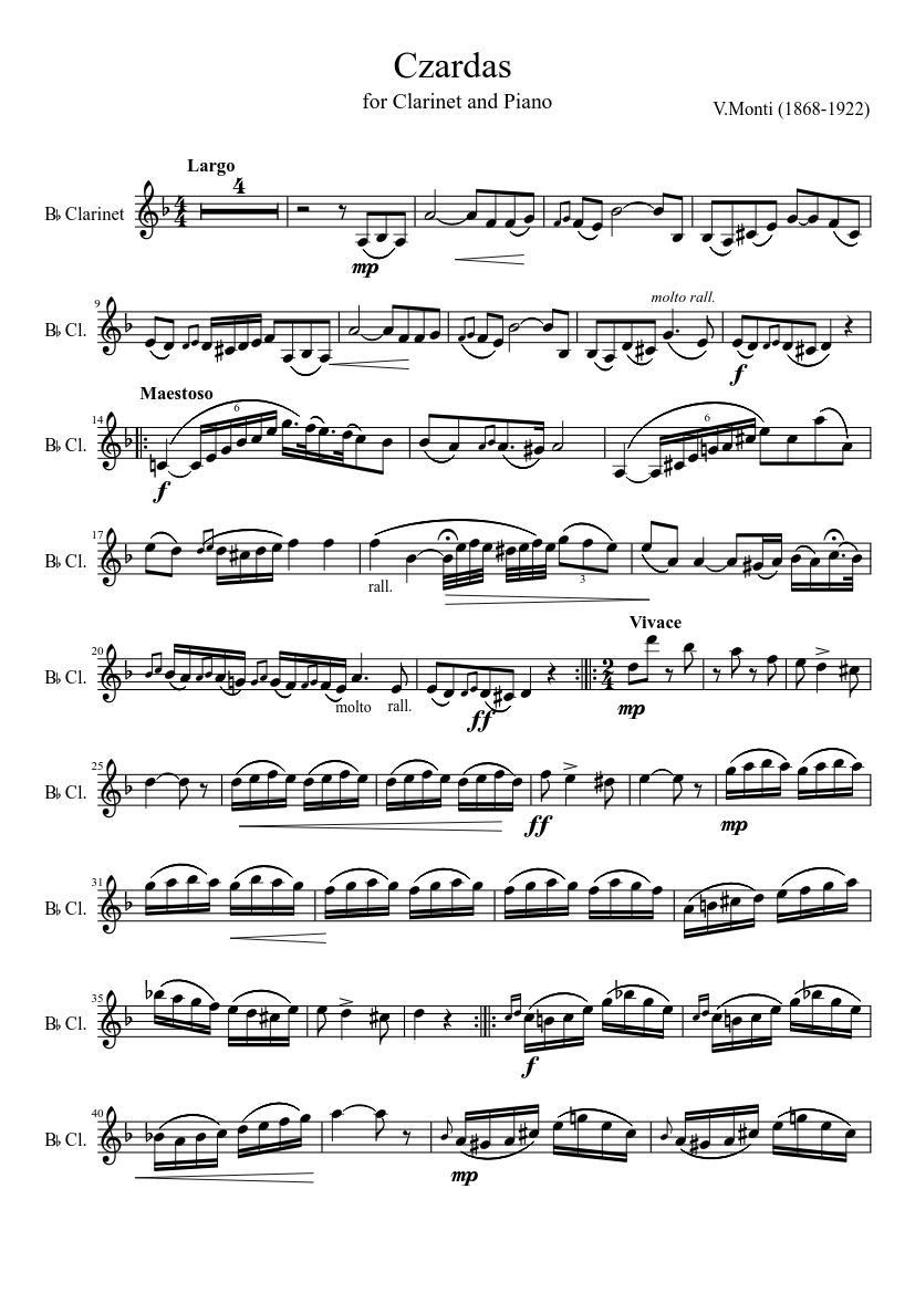 Czardas Sheet music for Clarinet other (Solo) | Musescore.com