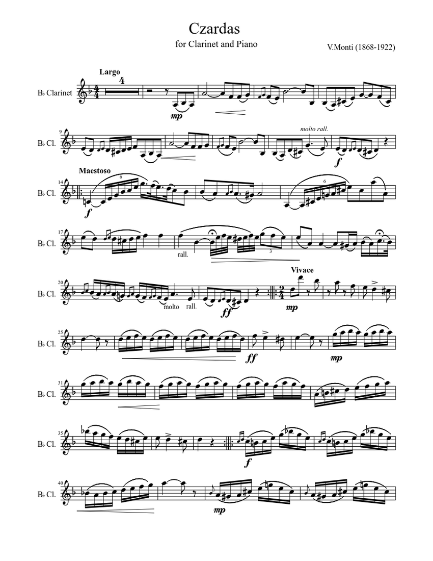 Czardas Sheet music for Clarinet other (Solo) | Musescore.com