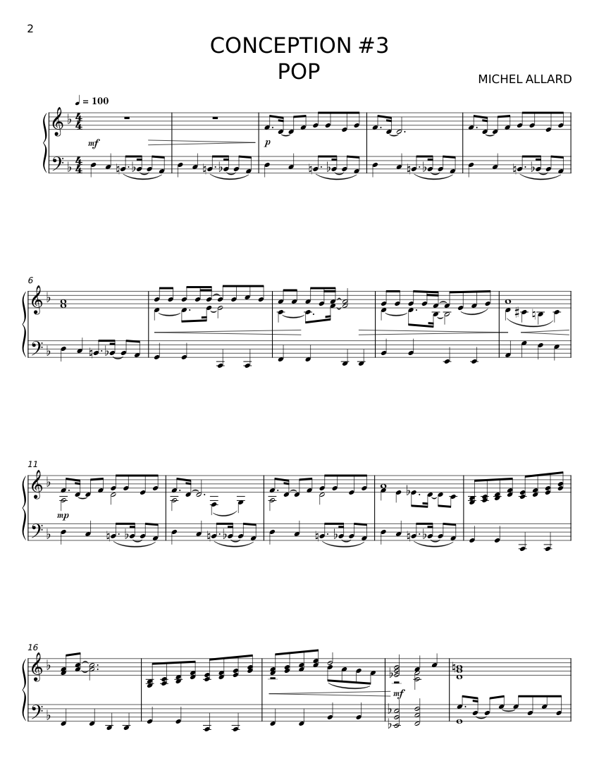 Conception No.3 'Pop' - Michel Allard Sheet music for Piano (Solo