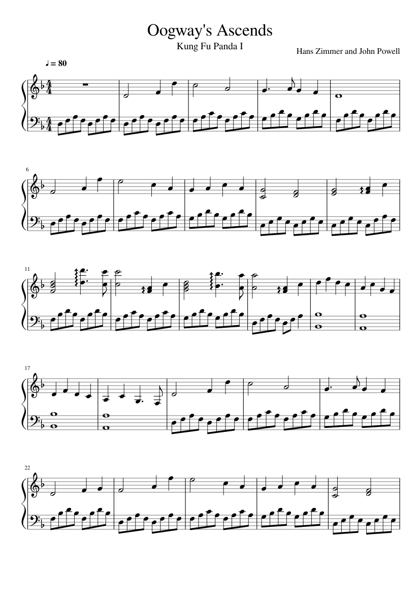 Oogway's Ascends - Kung Fu Panda I Sheet music for Piano (Solo) |  Musescore.com