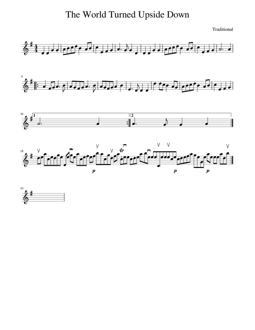 Traditional music The World Turned Upside Down Sheet music for Piano