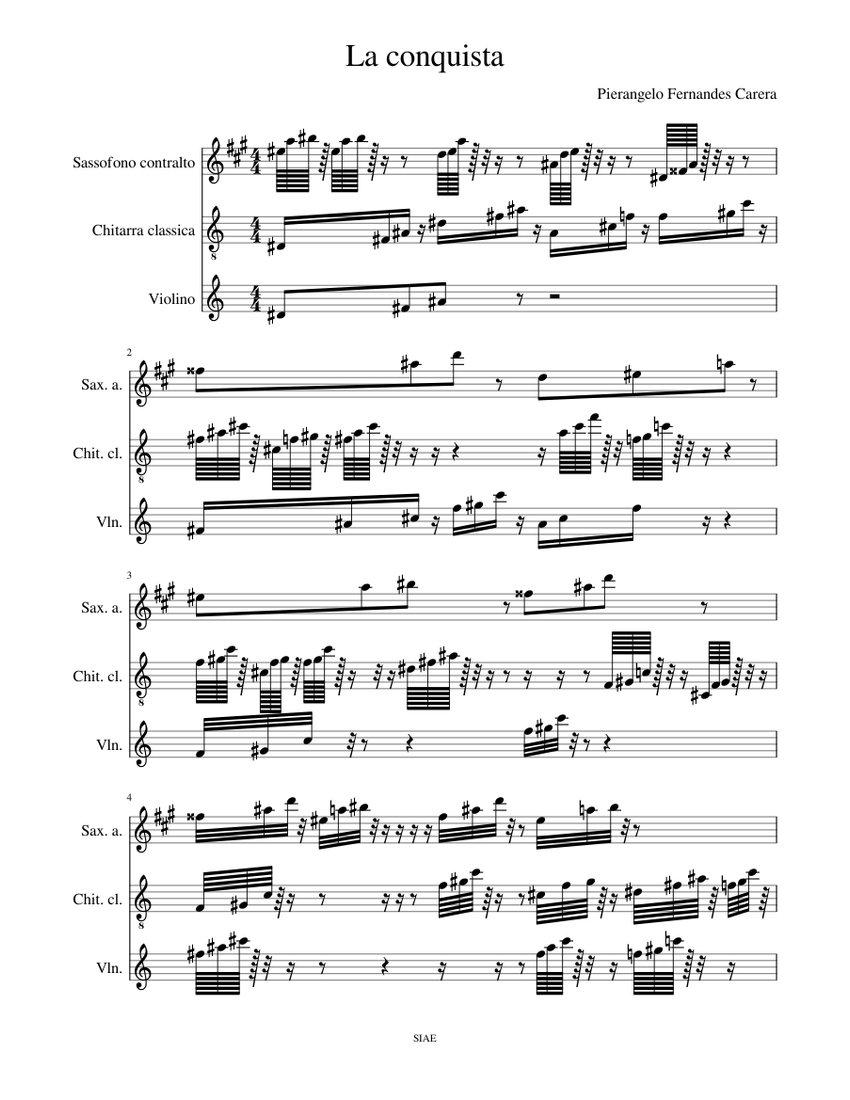 La conquista 1 Sheet music for Saxophone alto, Violin, Guitar (Mixed ...
