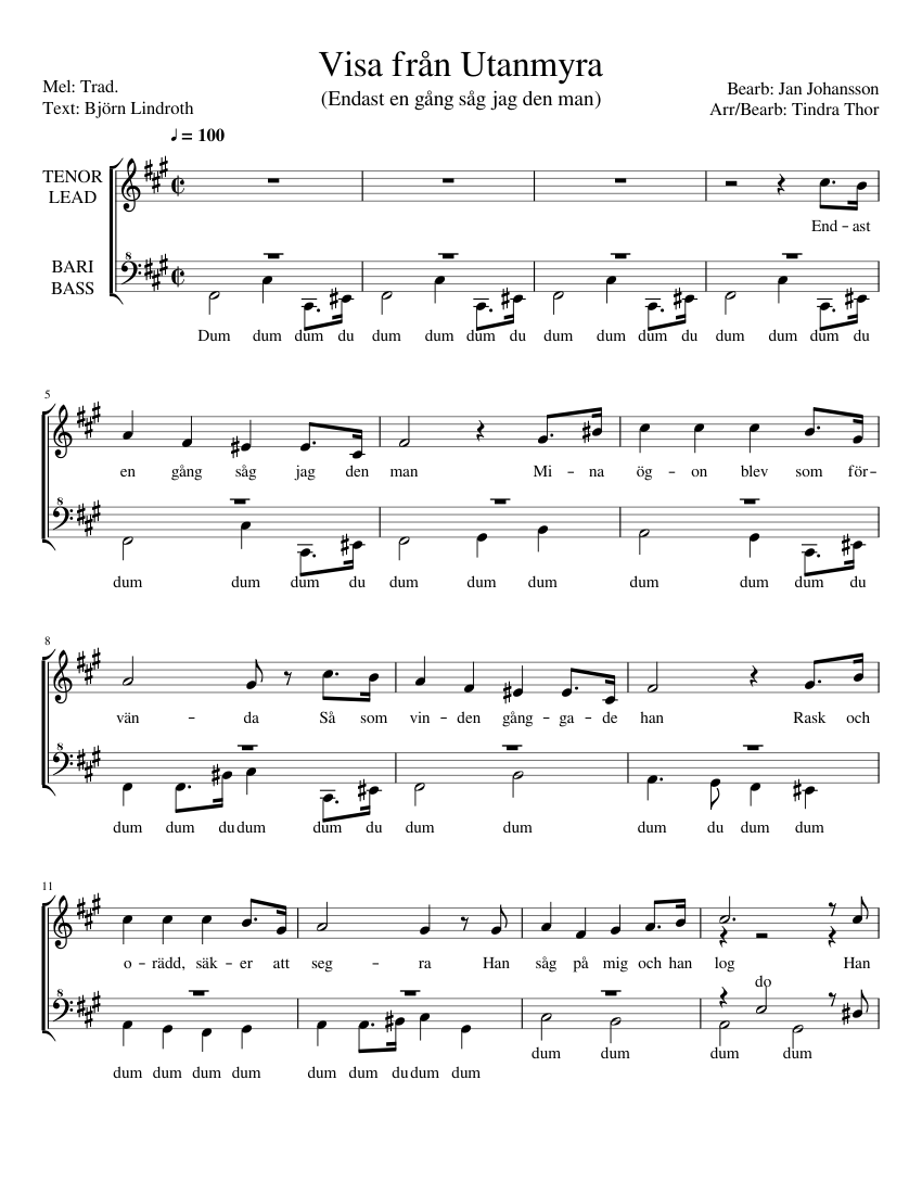 Visa från Utanmyra Sheet music for Tenor, Bass voice (Choral) |  Musescore.com