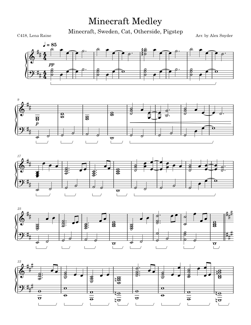 Pigstep Notes Minecraft Medley- Minecraft, Sweden, Cat, Otherside, Pigstep Sheet ...