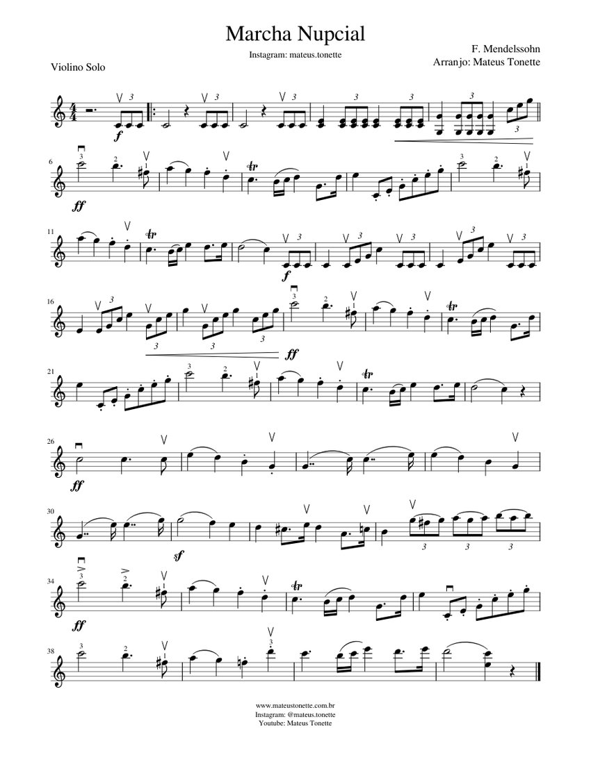 Marcha Nupcial para Violino - Versão Violinista Mateus Tonette Sheet music  for Piano (Solo) | Musescore.com