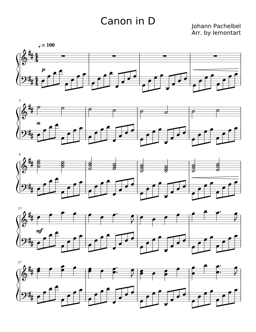 Canon In D Sheet Music For Piano (Solo) | Musescore.Com