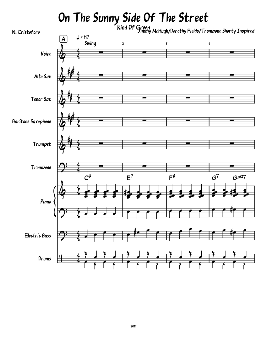 On The Sunny Side Of The Street Musescore 3 Sheet Music For Piano Trumpet In B Flat Trombone Drum Group More Instruments Jazz Band Musescore Com