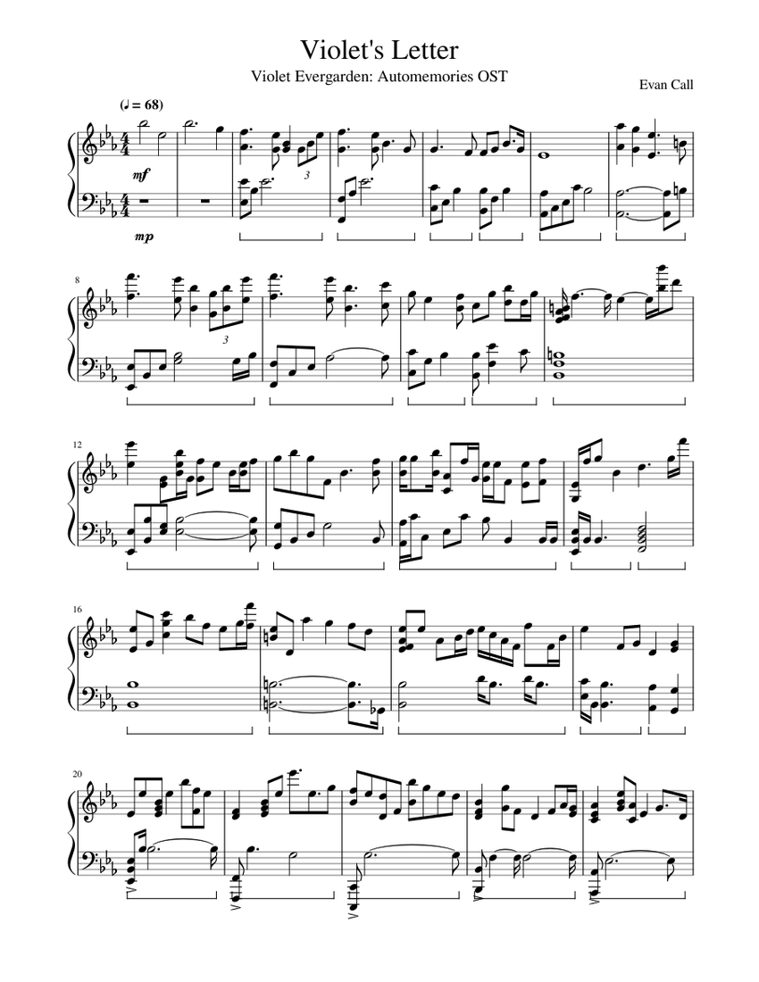 Violets Letter - Violet Evergarden OST (Piano Solo Cover) Sheet music for  Piano (Solo) | Musescore.com